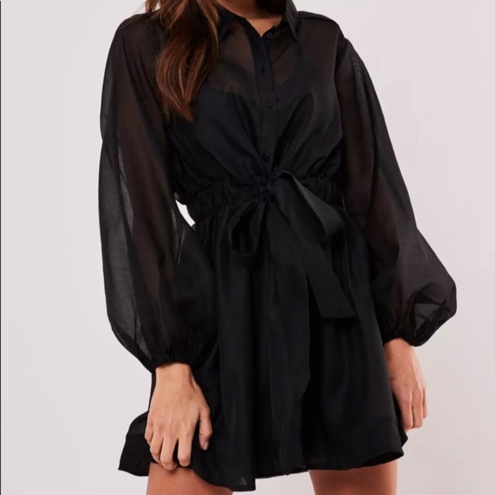 Missguided black organza long sleeve skater dress